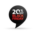 Black Friday sale tag or sticker. 20 percent price off. Discount badge, label for promo banner design. Vector illustration. Royalty Free Stock Photo